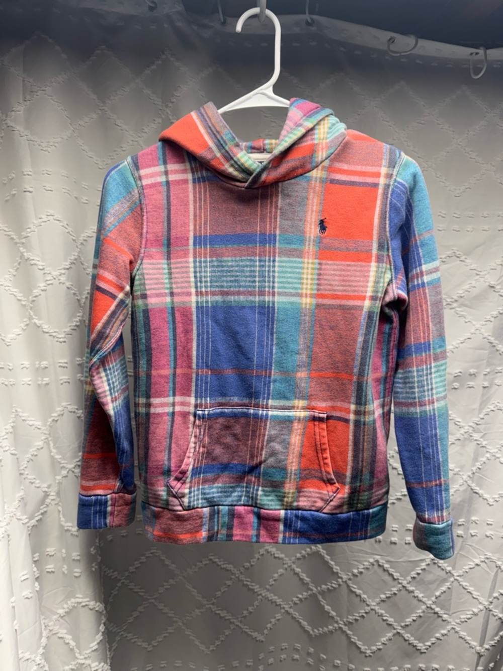 Polo Ralph Lauren Boys MultiColor Plaid Pullover Hoodie Size L (12-14)